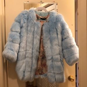 Blue silk fur coat